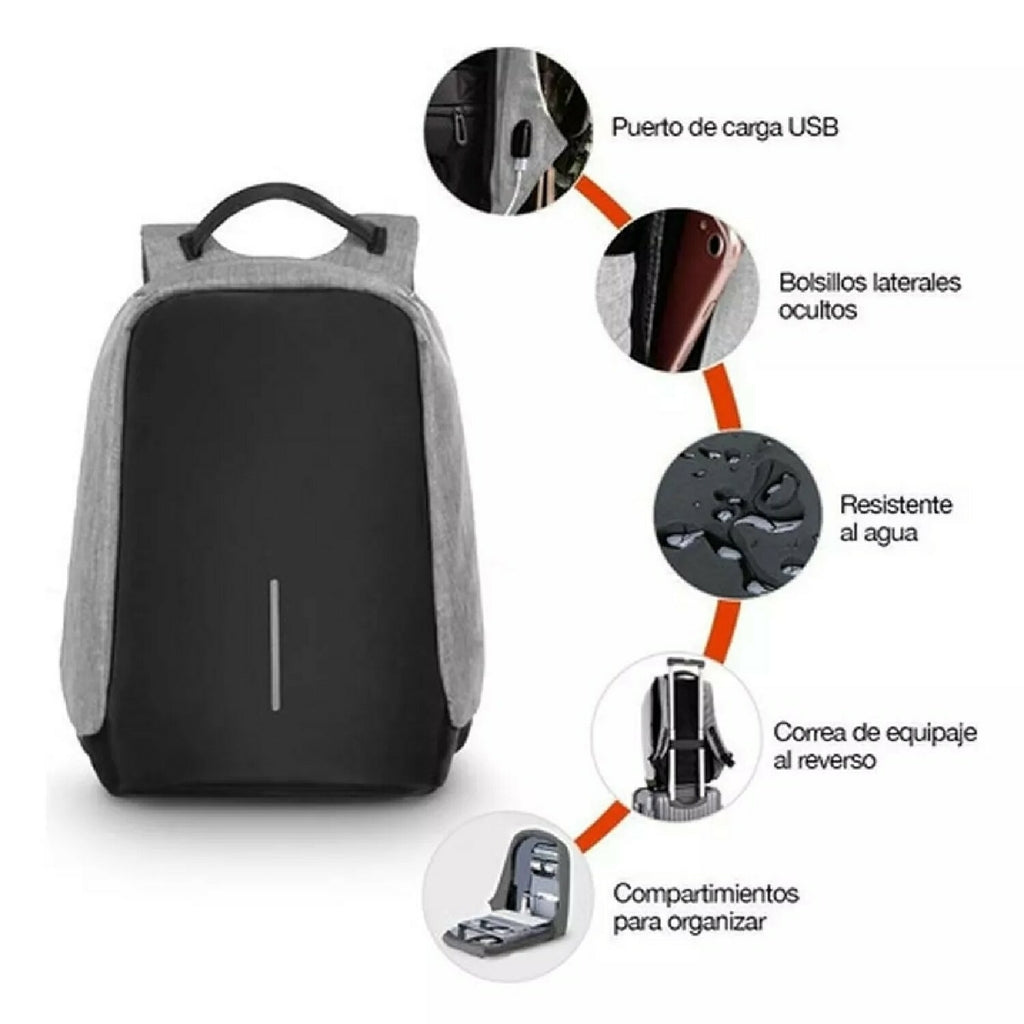 Mochila antirrobo impermeable con puerto de carga USB